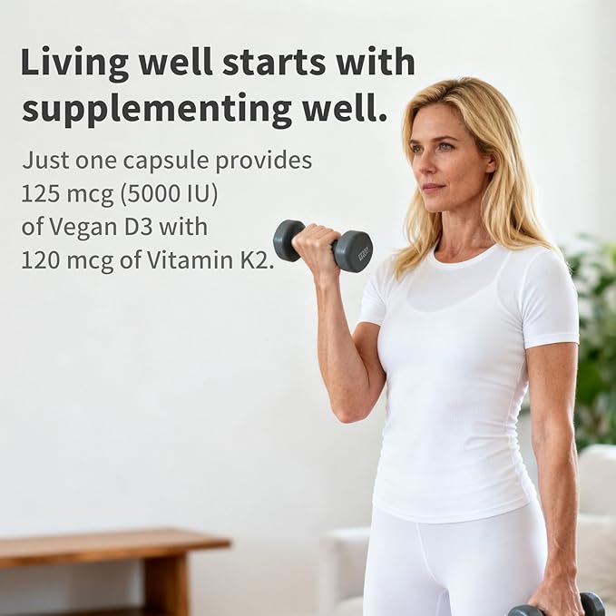 Vitamin D3 K2 5000 IU 60 Softgels with Magnesium Supplement - & 120mcg MK-7 K2 for Bone Health & Immune Support - Non-GMO & Gluten-Free Softgels with MCT Oil