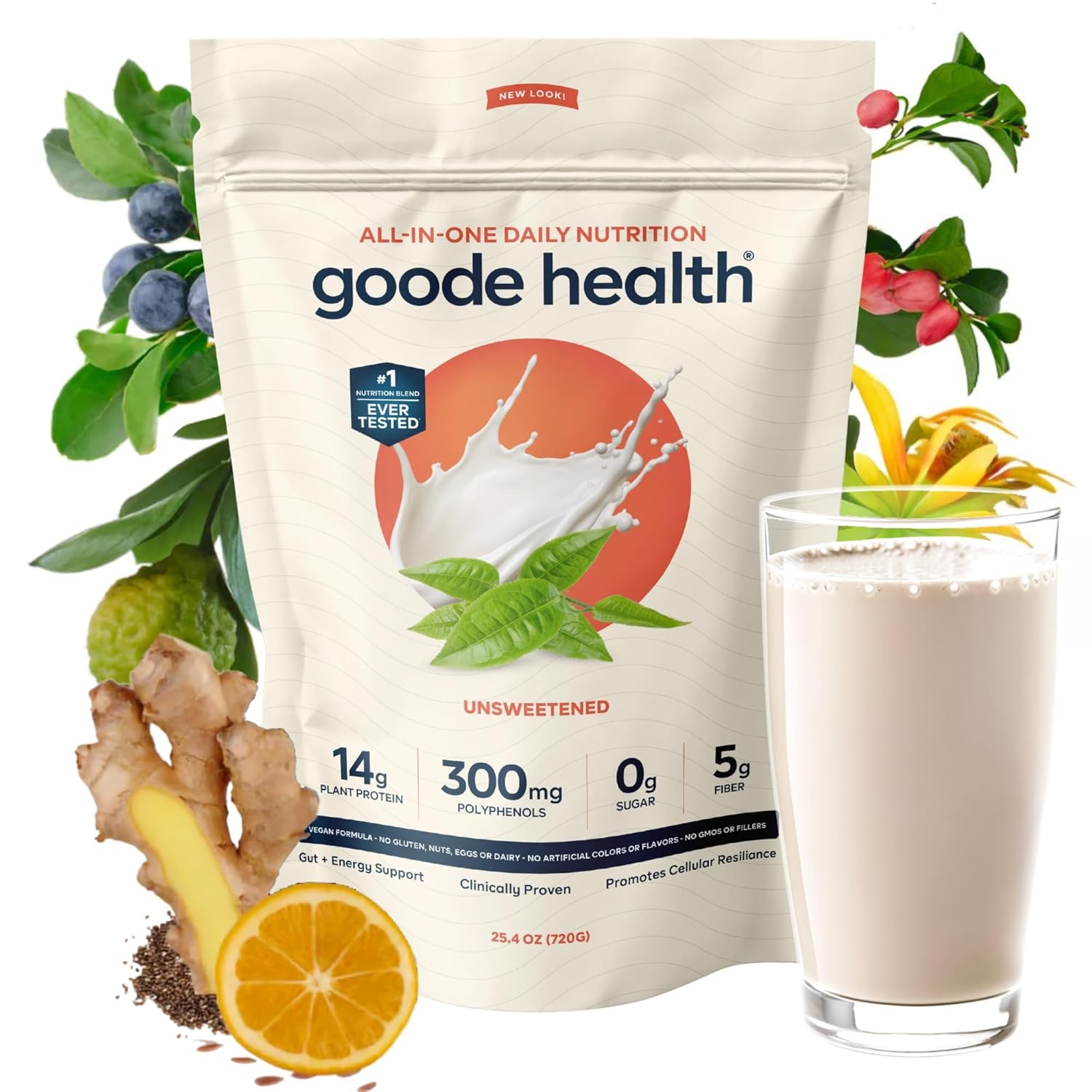 Goode Health Unsweetened Vanilla Smoothie Base - Complete Plant Protein, Methylated Vitamins, No Sugar or Sweeteners, Perfect for Custom Smoothies - 25 Servings