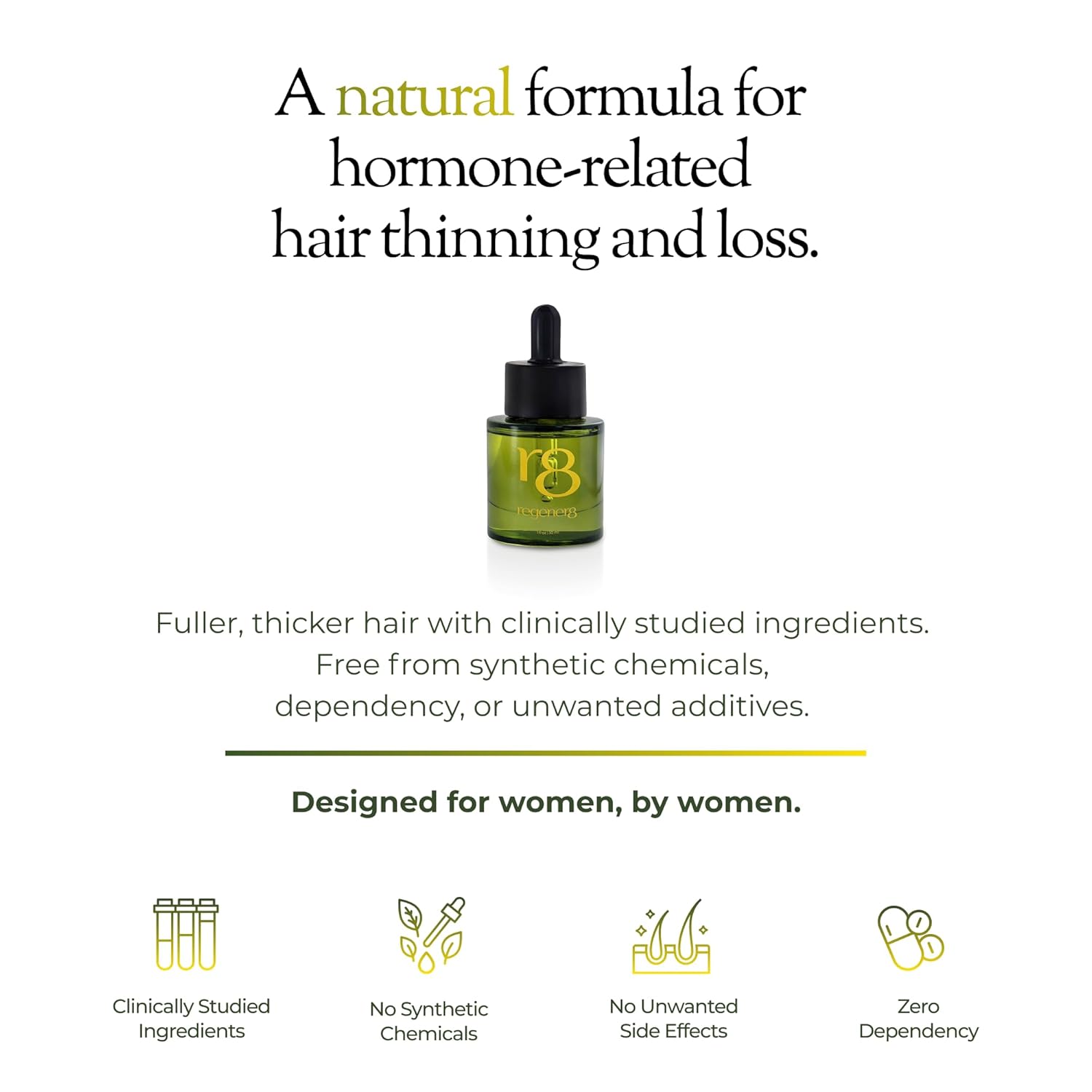 regener8 Hair & Scalp Oil for Women – Essential & Carrier Oil Blend for Hormone-Related Thinning & Loss – Natural Support for Postpartum, Menopause & Chronic Stress