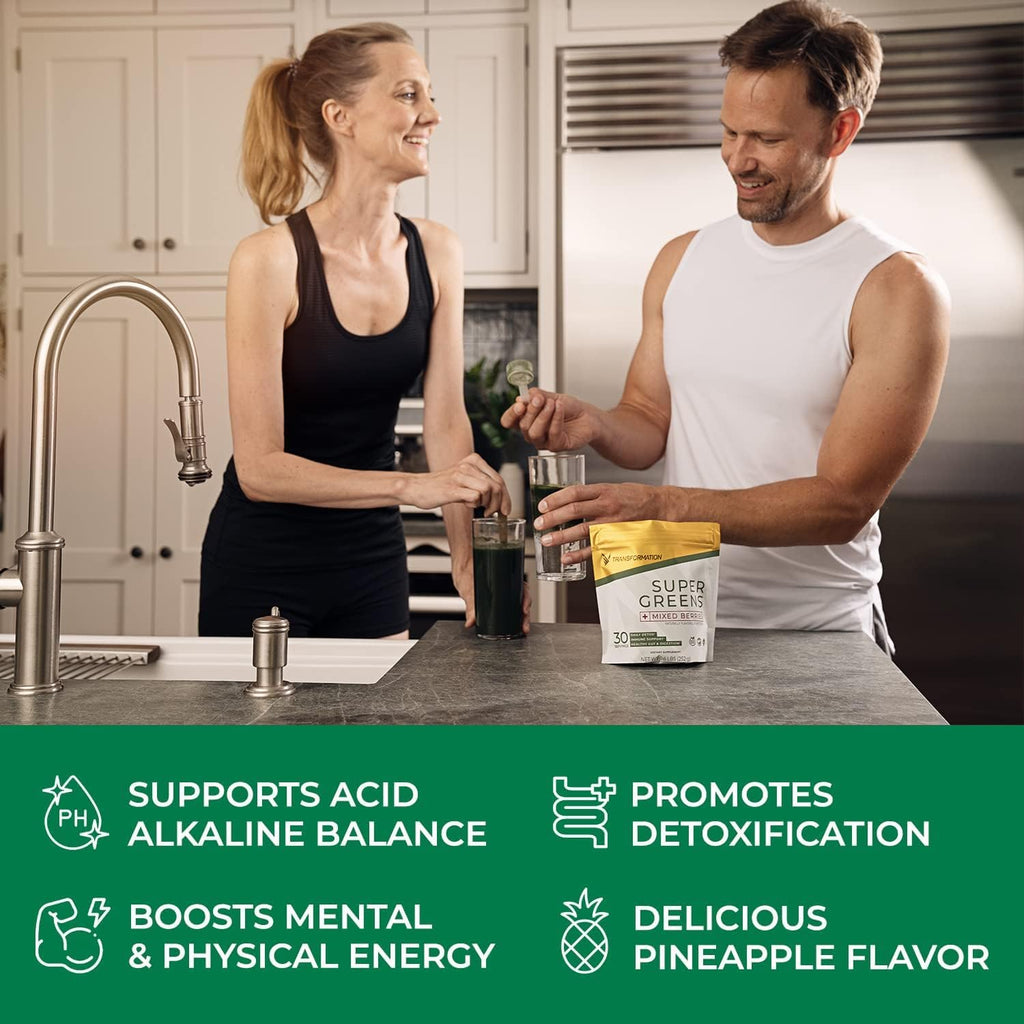 Transformation Super Greens Superfood Green Juice Powder - Immune & Energy Support | Natural Ingredients | Detoxifying & Alkalizing Minerals - Spirulina, Chlorella, Wheatgrass, Spinach, Alfalfa