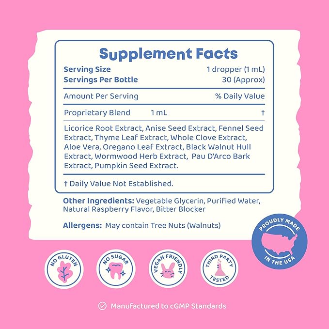 JoySpring ParaPatrol Kids’ Herbal Blend – Alcohol-Free Liquid Supplement with Black Walnut and Wormwood Extract | Supports Digestive Health | Natural Raspberry Flavor – 30 Servings