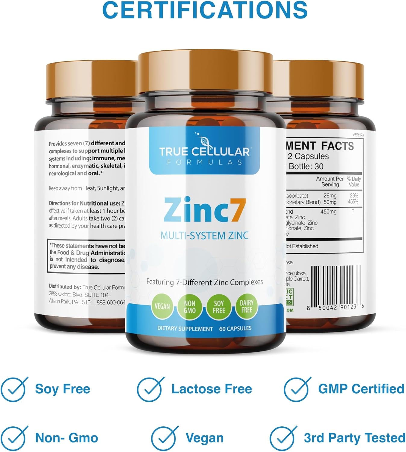 Zinc7 Daily Immune Support (50mg): Triple Action Zinc Complex for Deep Sleep, Mental Clarity & Strong Immunity | Natural Energy, Hormone & Metabolism Support | 60 Vegan Capsules