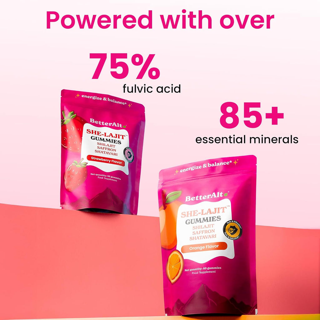 Better Alt SHE-Lajit Gummies for Women |Himalayan Shilajit, Shatavari, Saffron |OBGYN Recommended |Shilajit for Women for Energy & Hormone Balance |Strawberry Flavor|60 Gummies