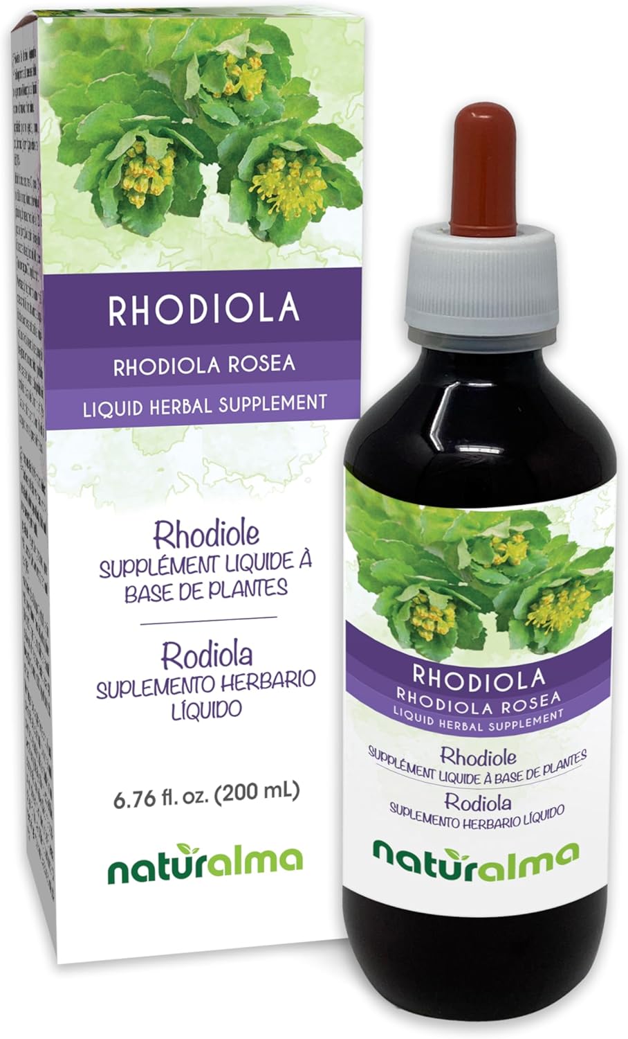 Naturalma Rhodiola rosea (Sedum roseum) Root Alcohol-Free Tincture - 6.76 fl oz Liquid Extract in Drops - Herbal Supplement - Vegan