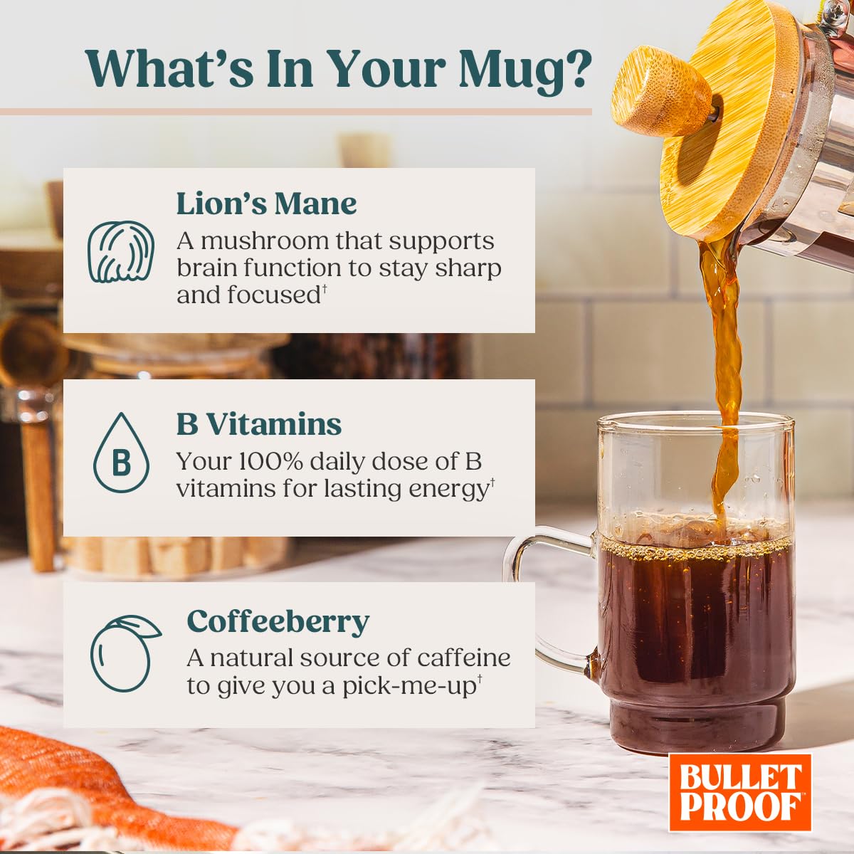 Bulletproof The High Achiever Single-Serve Pods, 24 Count, Medium-Dark Roast Enhanced Coffee with Lion's Mane Mushroom, B Vitamins, and Adaptogens for Energy and Focus