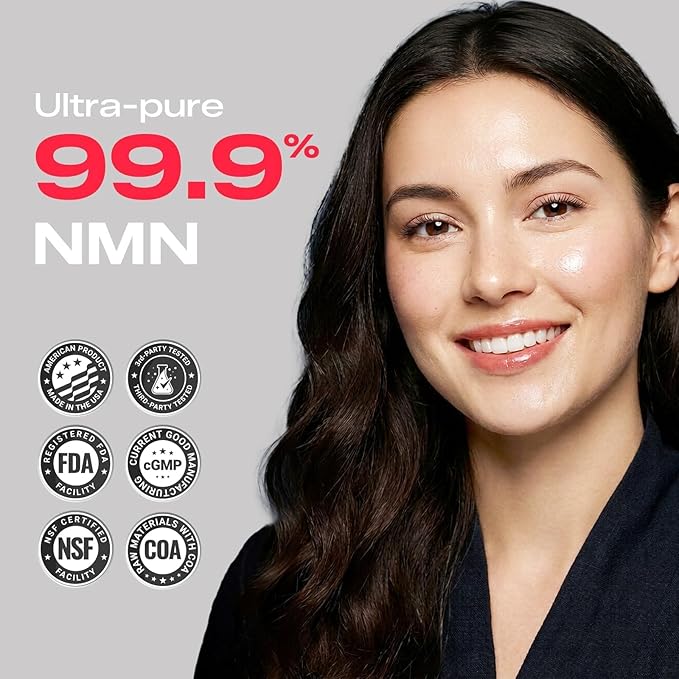 NMN 500mg Supplement -High Purity Nicotinamide Mononucleotide for NAD+,90 Capsules (45-Day Supply)-Made in USA, cGMP Certified,Cellular Energy, Anti-Aging, DNA Repair & Brain Support