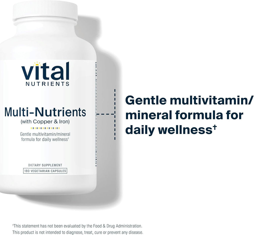 Vital Nutrients Multi-Nutrients 4 | Citrate/Malate Formula (with Copper and Iron) | Multi Vitamin/Mineral Formula with Potent Antioxidants | Bioavailable Form | Non-GMO | 180 Capsules