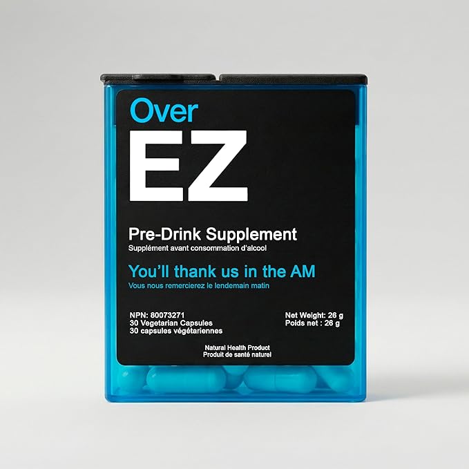 OVER EZ Pre-Drink Supplement - [$1.30 x Serving] Party Recovery & Prevention Pills for a Night Out & Better Mornings, Milk Thistle, Amino Acids, Vitamin Bs (30 Servings)