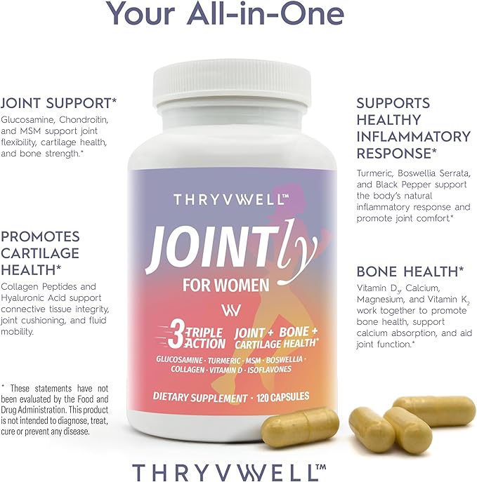 Jointly for WOMEN – All-in-one Joint Bone & Cartilage Supplement – Glucosamine Chondroitin MSM Turmeric Boswellia Collagen Vitamin D Calcium Hyaluronic Acid Magnesium & Isoflavones – 120 Capsules