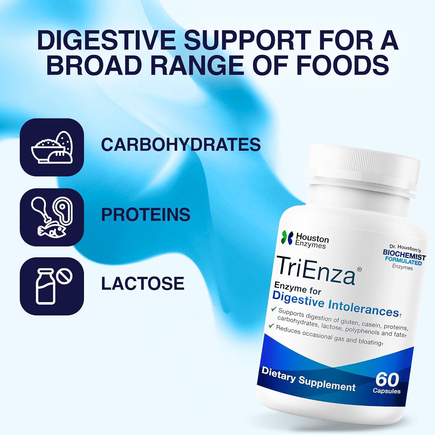 TriEnza - Digestive Enzyme Supplement for Gluten, Casein, Soy, Proteins, Carbohydrates, Fats & Polyphenols - Digestive Enzymes for Women & Men (60 Capsules)