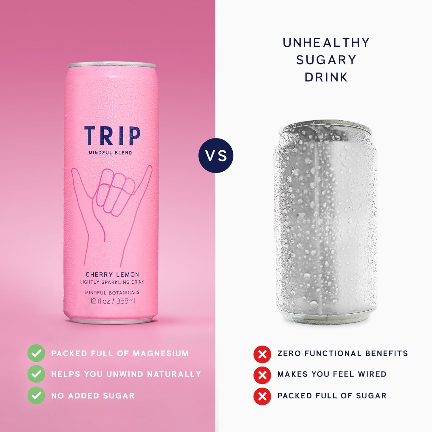 Trip Mindful Blend, Lightly Sparkling Adaptogen Seltzer, Mocktail w/ 120mg Magnesium Citrate with Ashwagandha, Lions Mane & L Theanine, No Added Sugar, Vegan, Cherry Lemon, 12 Oz, 12Pk