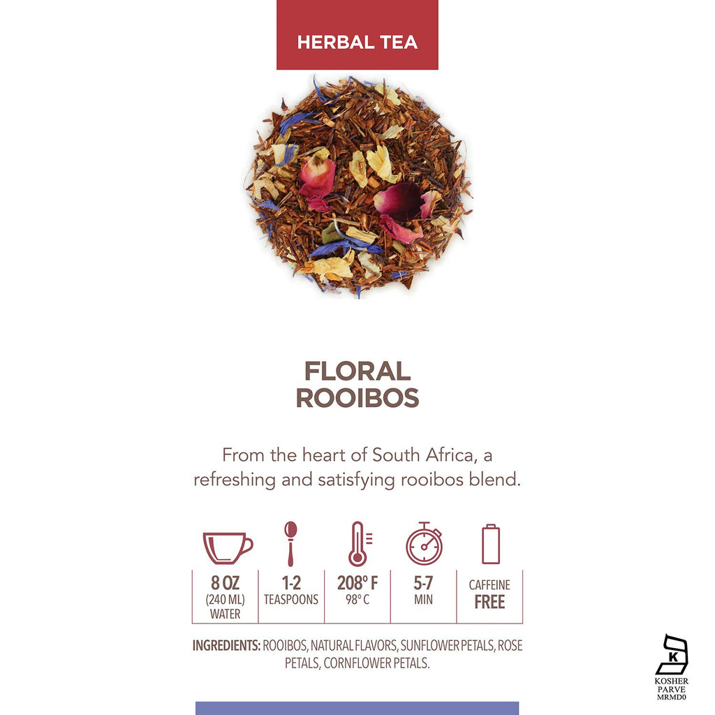 Teabloom Herbal Tea, Floral Rooibos Loose Leaf Tea, Rooibos Blend with Floral Flavors and Scent, Kosher Certified, 3.17 oz/90 g Canister Makes 35-50 Cups