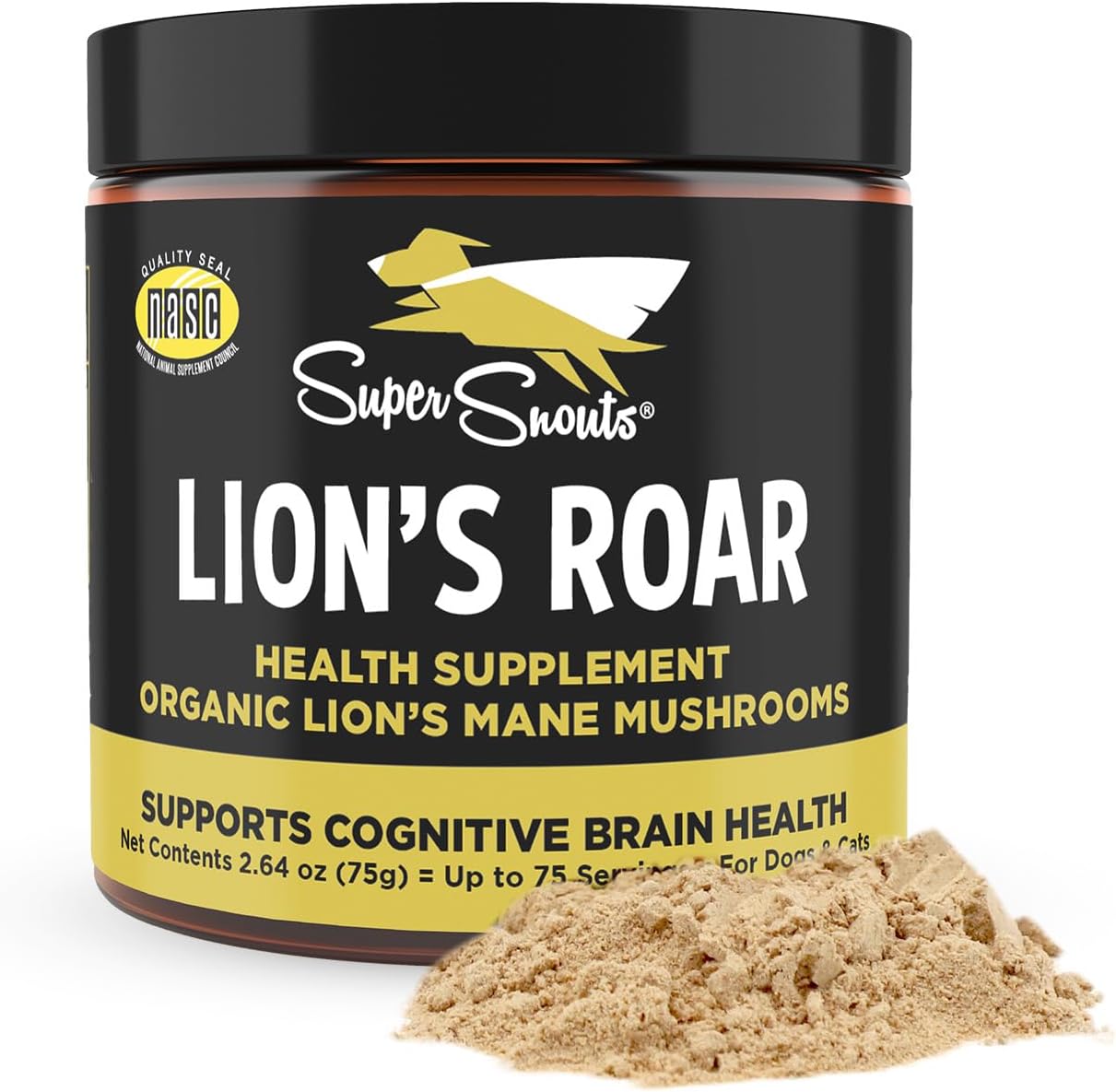 Super Snouts Lion's Roar Lion's Mane Mushroom Supplement for Dogs and Cats, 2.64oz - Made in USA Organic Lions Mane for Cognitive Function and Brain Health