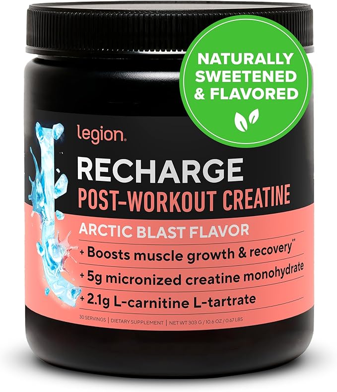 LEGION Recharge Post Workout Supplement - All Natural Muscle Builder & Recovery Drink with Micronized Creatine Monohydrate Naturally Sweetened & Flavored (Arctic Blast, 30 Servings Pack of 1)
