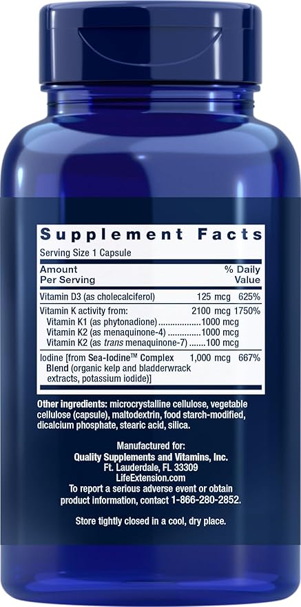 Life Extension Vitamins D and K with Sea-Iodine, 90 Capsules