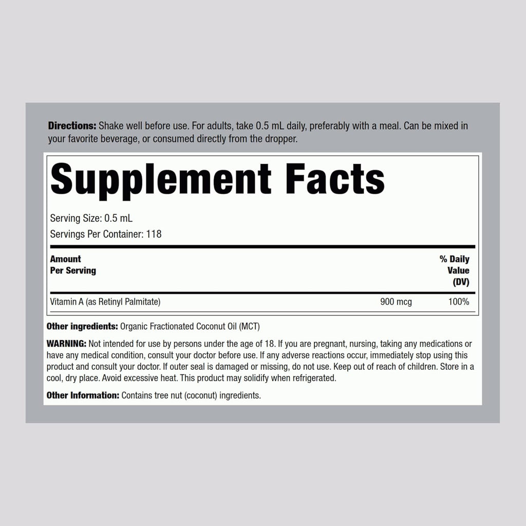 Piping Rock Vitamin A Liquid | 2 fl oz | Non-GMO, Gluten Free Supplement