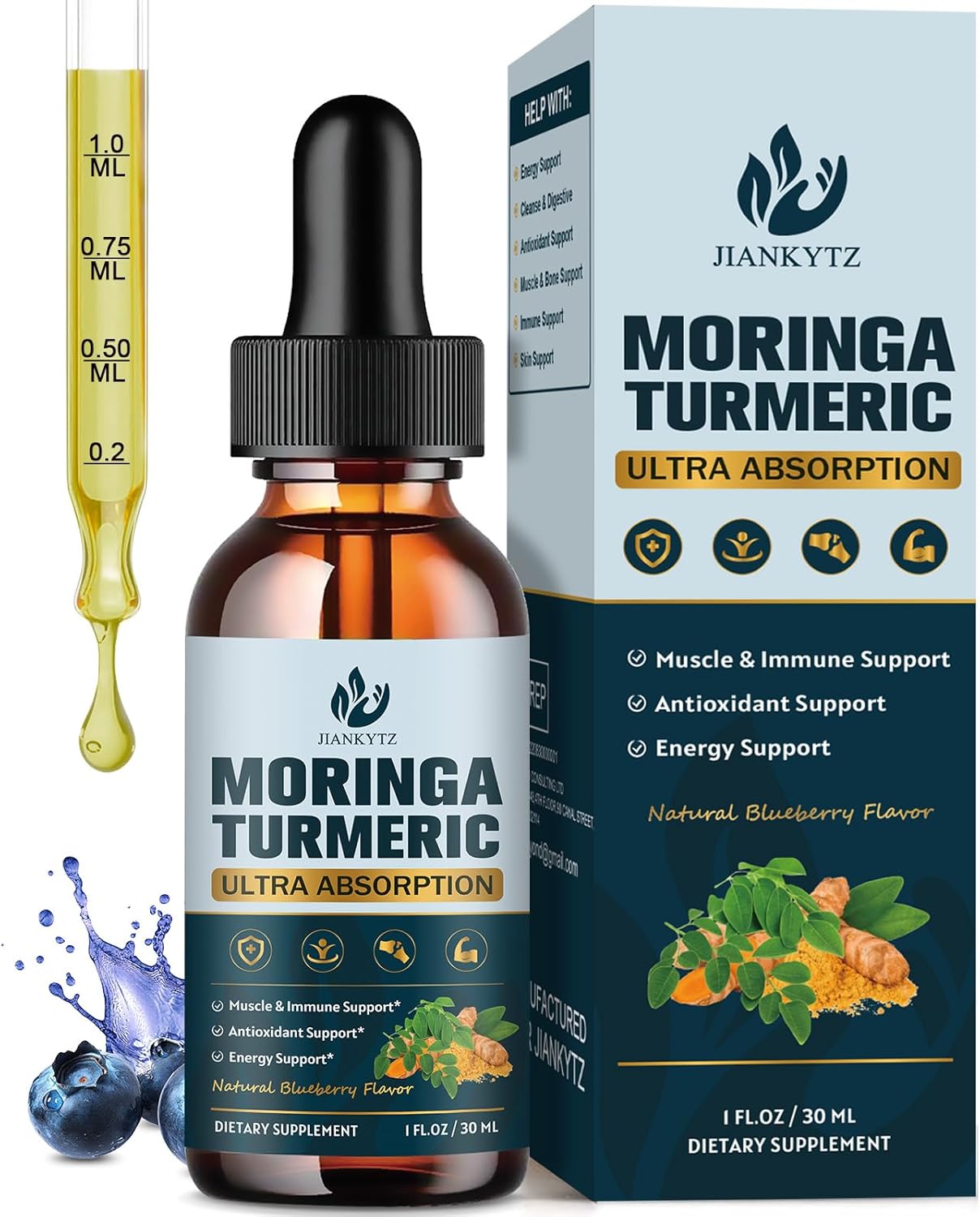 (2 Pack) Organic Moringa Leaf Extract Liquid Drops for Energy, Antioxidant, Skin, Immune Support, High Absorption, Moringa Supplement with Turmeric, Boswellia, Black Pepper- Vegan, Non-GMO, 1 Fl Oz