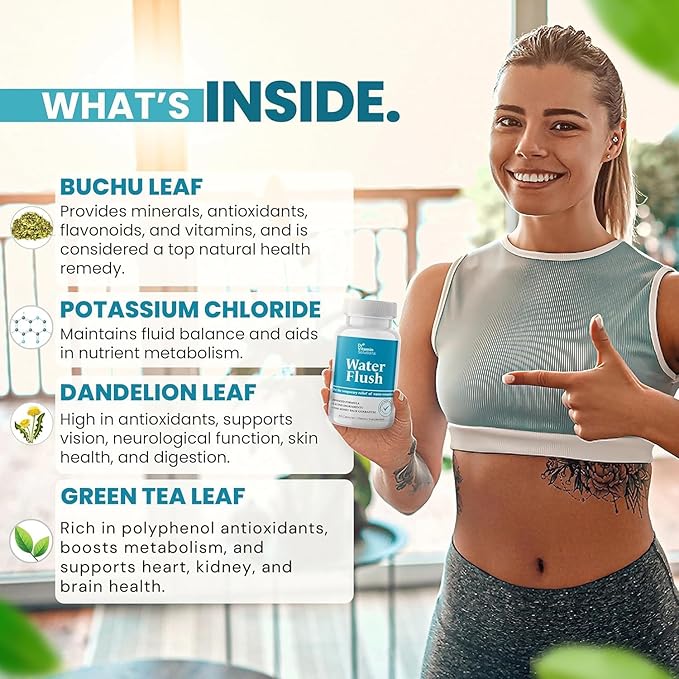 Diuretic Water Pills for Weight Control, 12 Active Ingredients (Green Tea, Cranberry & More), Instant Relief from Bloat & Swelling, Water Retention Pills for Women & Men - 60 Capsules