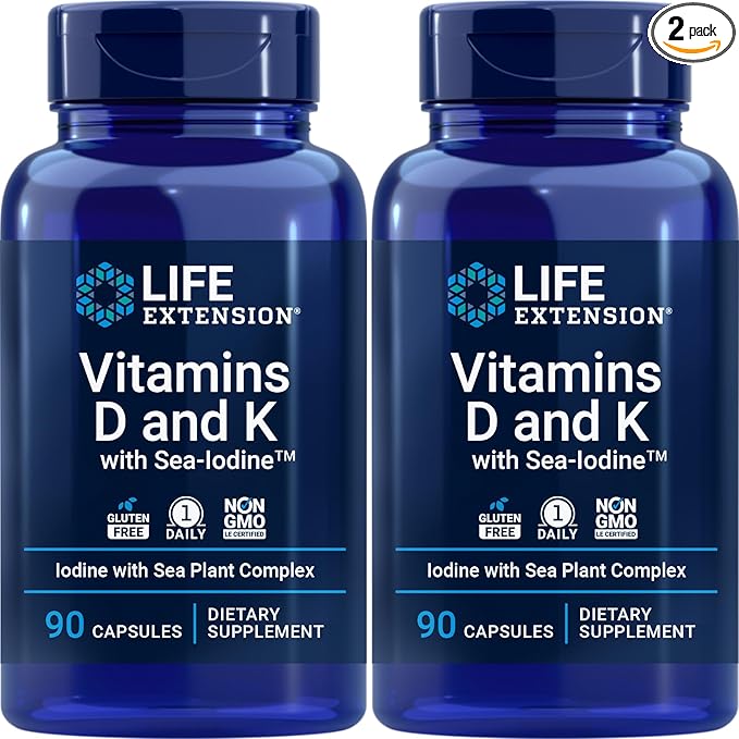 Life Extension Vitamins D and K with Sea-Iodine, 90 Caps (Pack of 2)