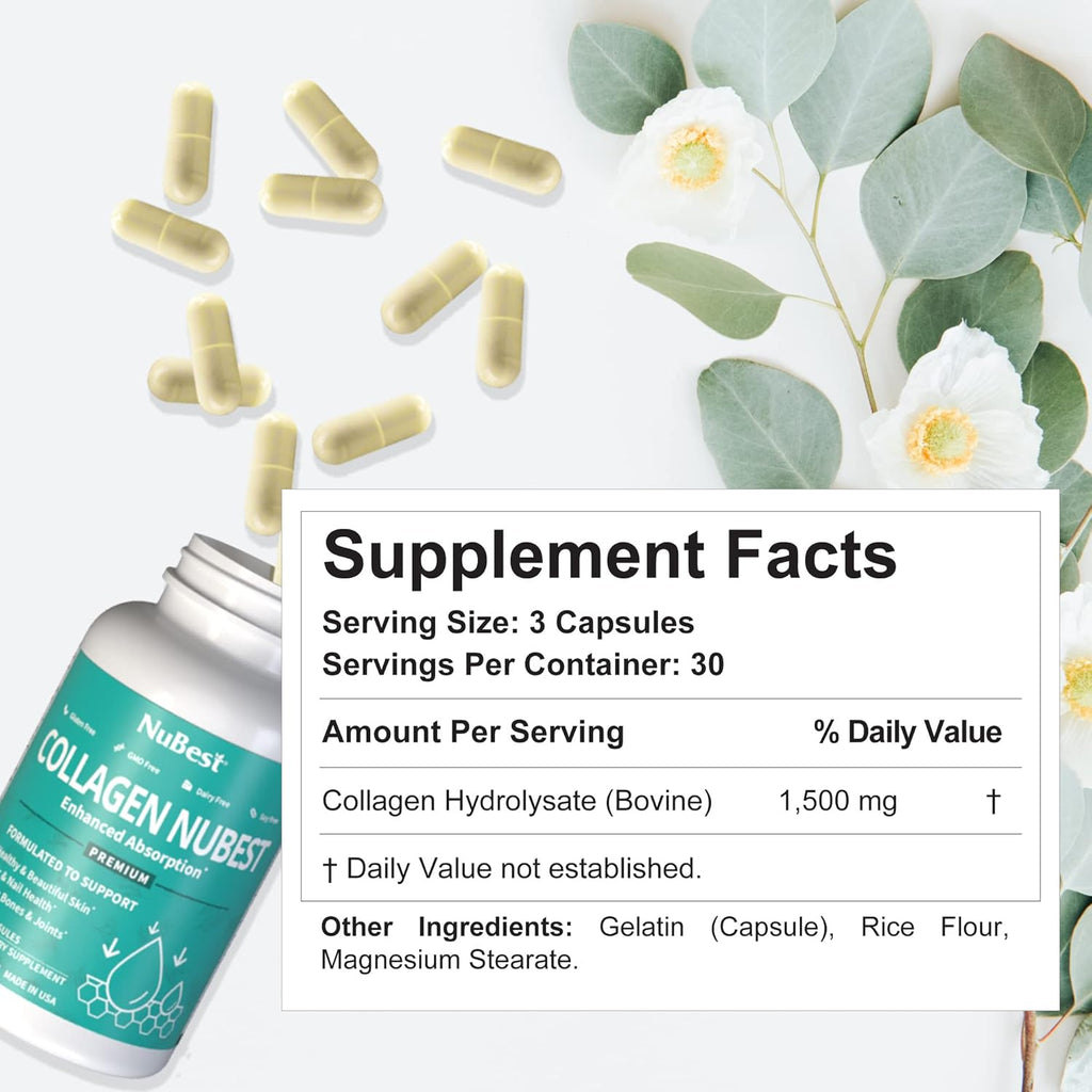 NuBest Collagen Collagen Peptides - Collagen Pills for Adults for Hair Growth, Strong Nails, Skin Health - Premium Collagen for Hair, Vitamin for Nails - 1500 mg Collagen Per Serving - 3 Pack