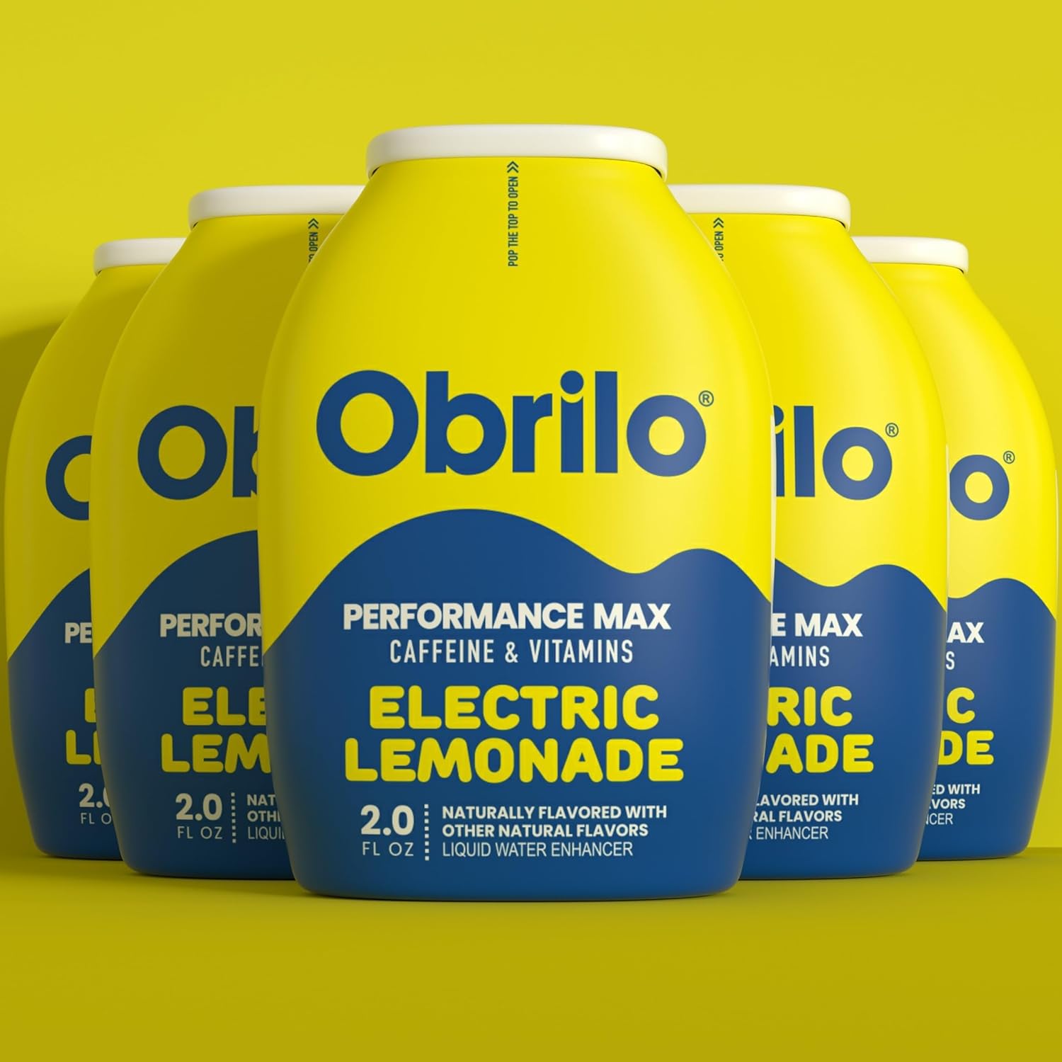 Obrilo Performance Energy Dye Free Water Enhancer - L-Theanine + Taurine + Vitamin Complex + Ginseng + Guarana Seed 2.0 Fl Oz x 5 (Electric Lemonade)