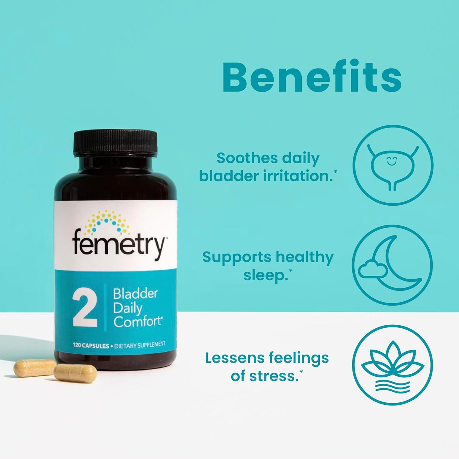LifeSeasons Femetry Bladder Daily Comfort - Soothes Irritation - Supports Healthy Histamine Response - Promotes Bladder Lining Health - Interstitial Cystitis - 120 Capsules