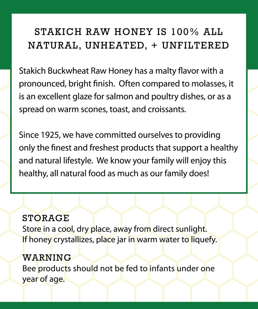 Stakich Buckwheat Antioxidant Raw Honey - Pure, Unprocessed, Unheated, Kosher (40 ounce))