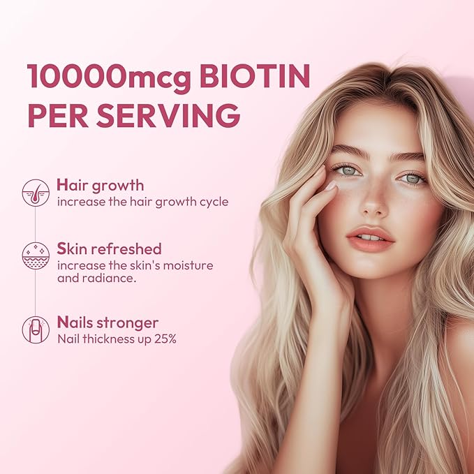 Biotin 10000mcg,Supports Healthy Hair, Skin and Nails Vitamins Supplement,Helps Balance Stress Levels and Mood,60 Capsules