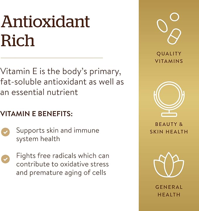 Solgar Vitamin E 670 mg (1000 IU), 100 Mixed Softgels - Natural Antioxidant, Skin & Immune System Support - Naturally-Sourced Vitamin E - Gluten Free, Dairy Free - 100 Servings