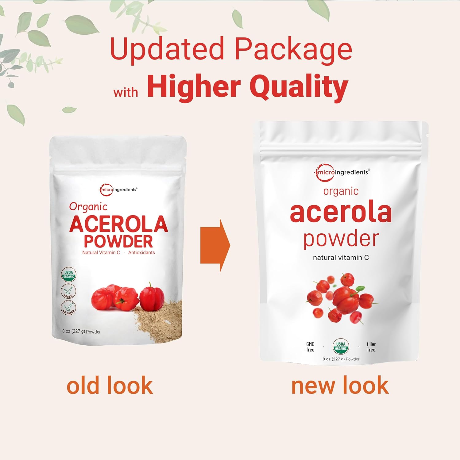 Organic Acerola Powder, 8oz | Natural Organic Vitamin C Superfood | No Sugar & Additives | Great Flavor for Drinks, Smoothie, & Beverages | Non-GMO & Vegan Friendly, Brazil Origin