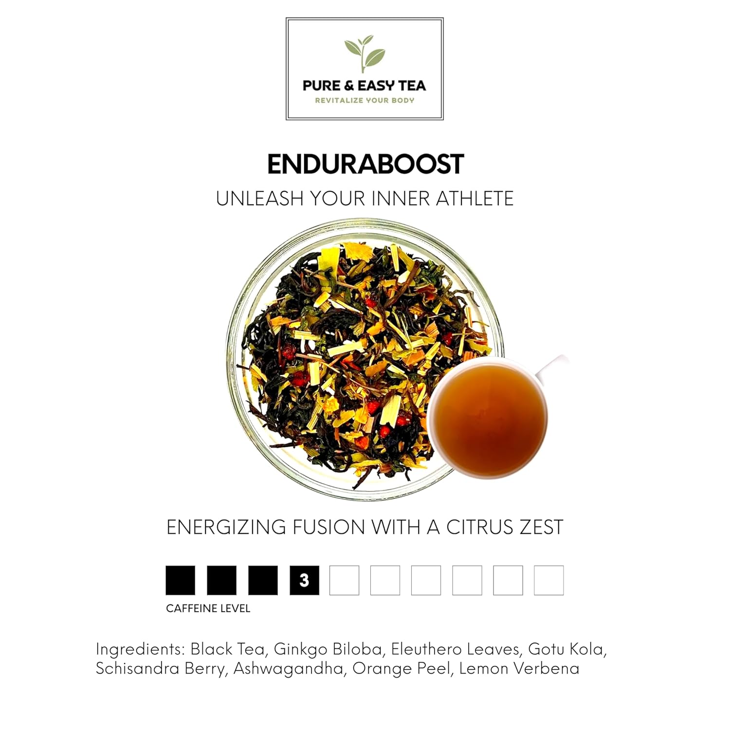 Pure And Easy Tea, EnduraBoost & Borosilicate Glass Brewing Mug, 100% Natural, Caffeinated, Premium Loose Leaf Tea Blend, 100g/3.54oz