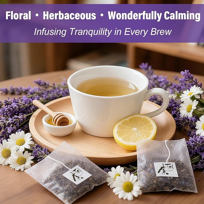 TEARELAE - Chamomile Lavender Tea, 50 Herbal Tea Bags with Lemon Balm for Relaxation & Bedtime - Non-GMO - Caffeine-Free - Floral & Soothing