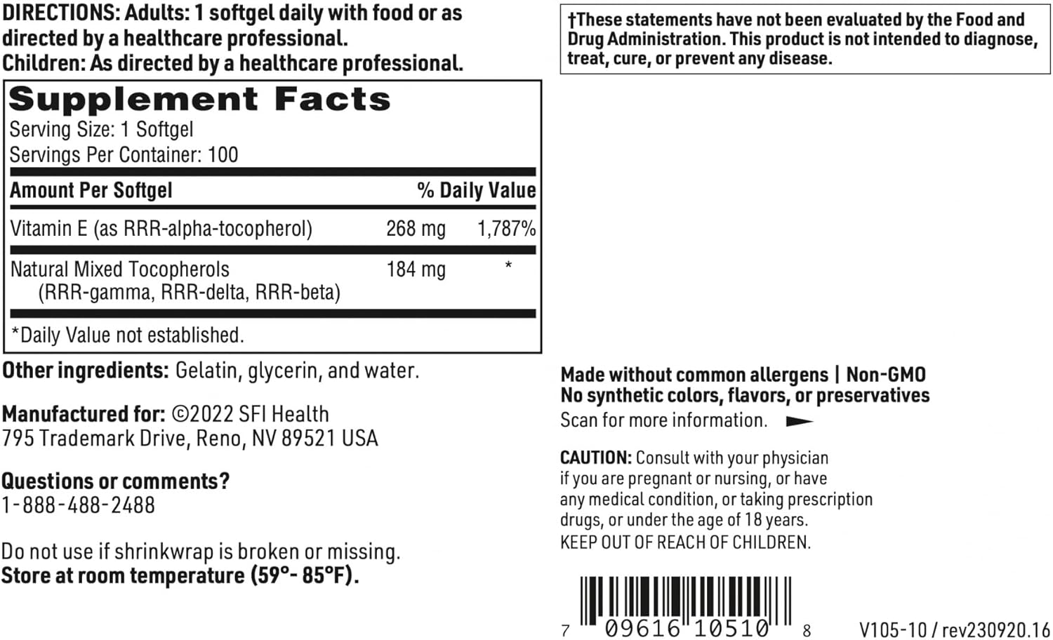Klaire Labs SFI Health Pure-E - Natural D-Alpha & Mixed Tocopherols High in Gamma Tocopherol (100 Softgels)