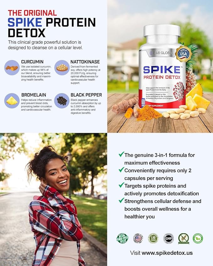 Spike Protein Detox 3-in-1 Supplement - Nattokinase 4000FU, Bromelain 500mg, Curcumin 1000mg - Unflavored Spike Support - Optimal Protein Balance for Daily Health - 60 Capsules, 30 Day Supply