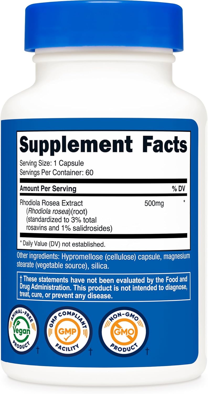 Nutricost Rhodiola Rosea 500mg, 60 Vegetarian Capsules - Gluten Free and Non-GMO Rhodiola Rosea Supplement