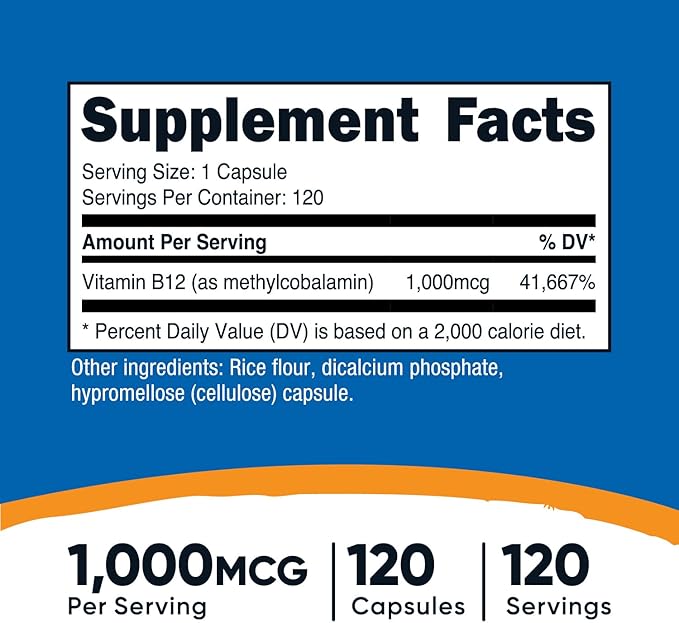 Nutricost Vitamin B12 (Methylcobalamin) 1000mcg, 120 Capsules - Vegetarian, Non-GMO & Gluten Free B12 Supplement