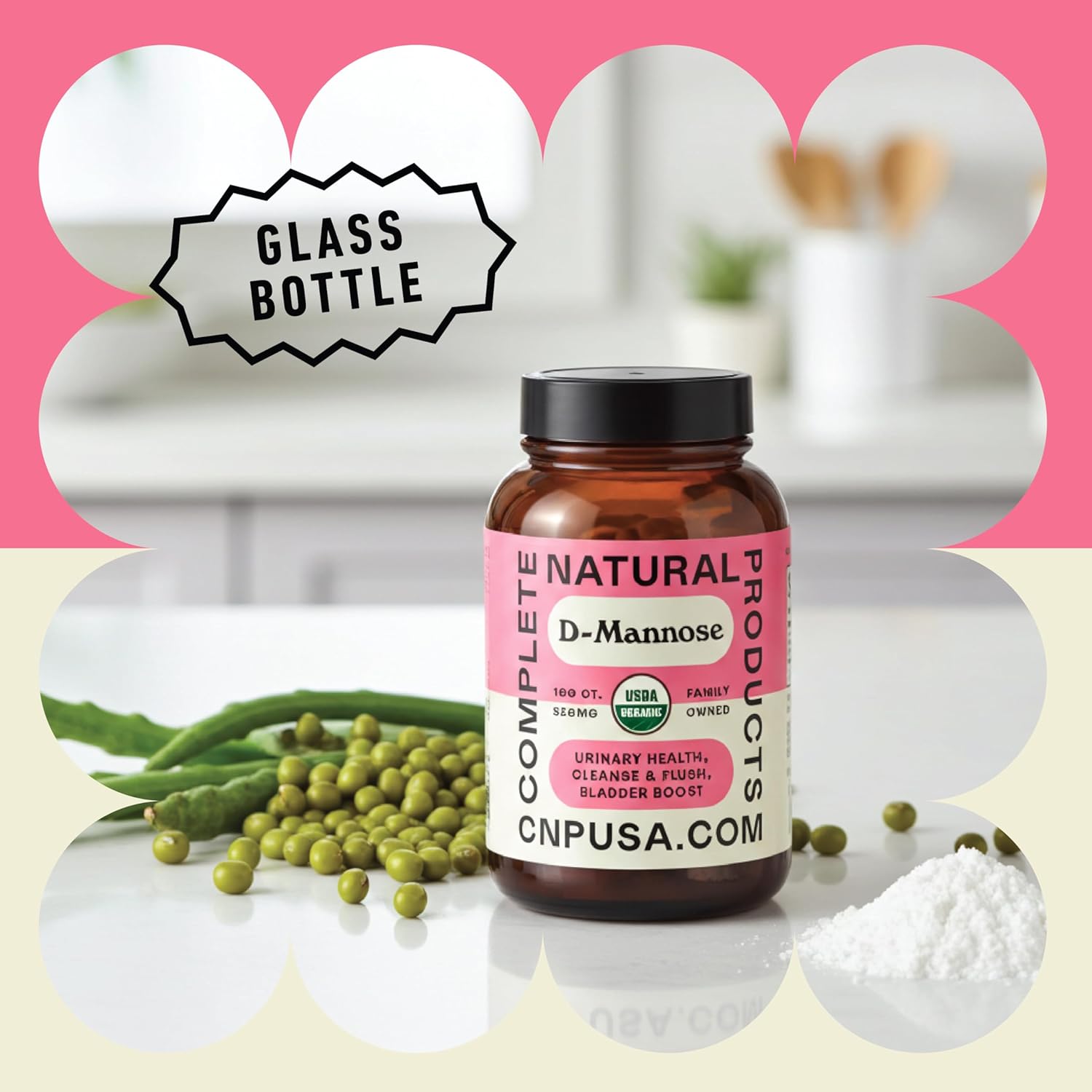 Complete Natural Products Organic D-Mannose Capsules - Pure D-Mannose Pills 100 Count for UTI, Bladder, & Urinary Tract Health