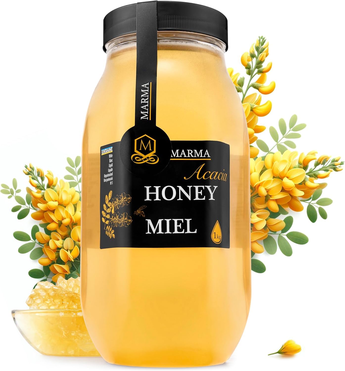 HONIGMA® Marma Acacia Honey | Authentic Raw Honey from Ukraine | 100% Pure & Unpasteurized | 1000g/35.2oz | May Arrive Partially Crystallized | Pack of 1