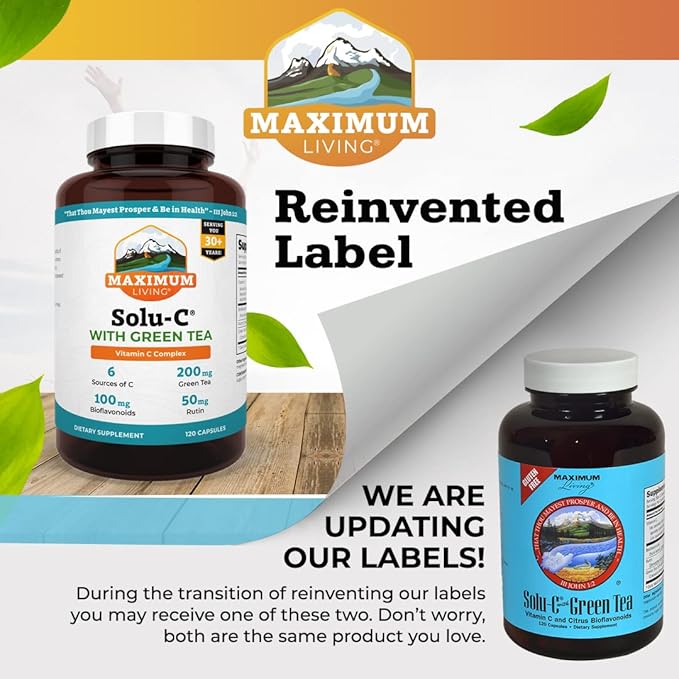 Maximum Living Solu-C with Green Tea - Vitamin C with Bioflavonoids and Rutin - Immune Support -120 Capsules