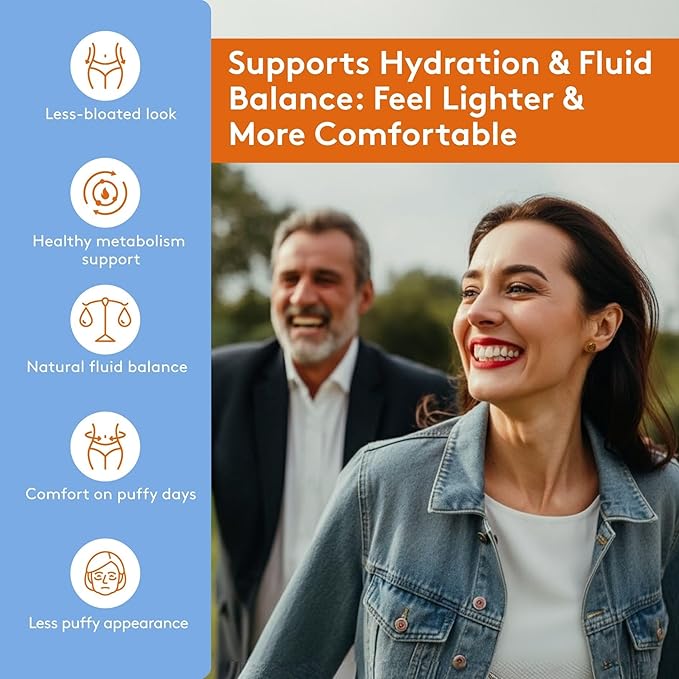 Youth & Tonic Water Weight Away – Herbal Diuretics for Water Retention & Bloating Support – with Potassium & Vitamin B6 for Fluid Balance – 60 Pills for Belly Bloat, Leg & Feet Swelling Support