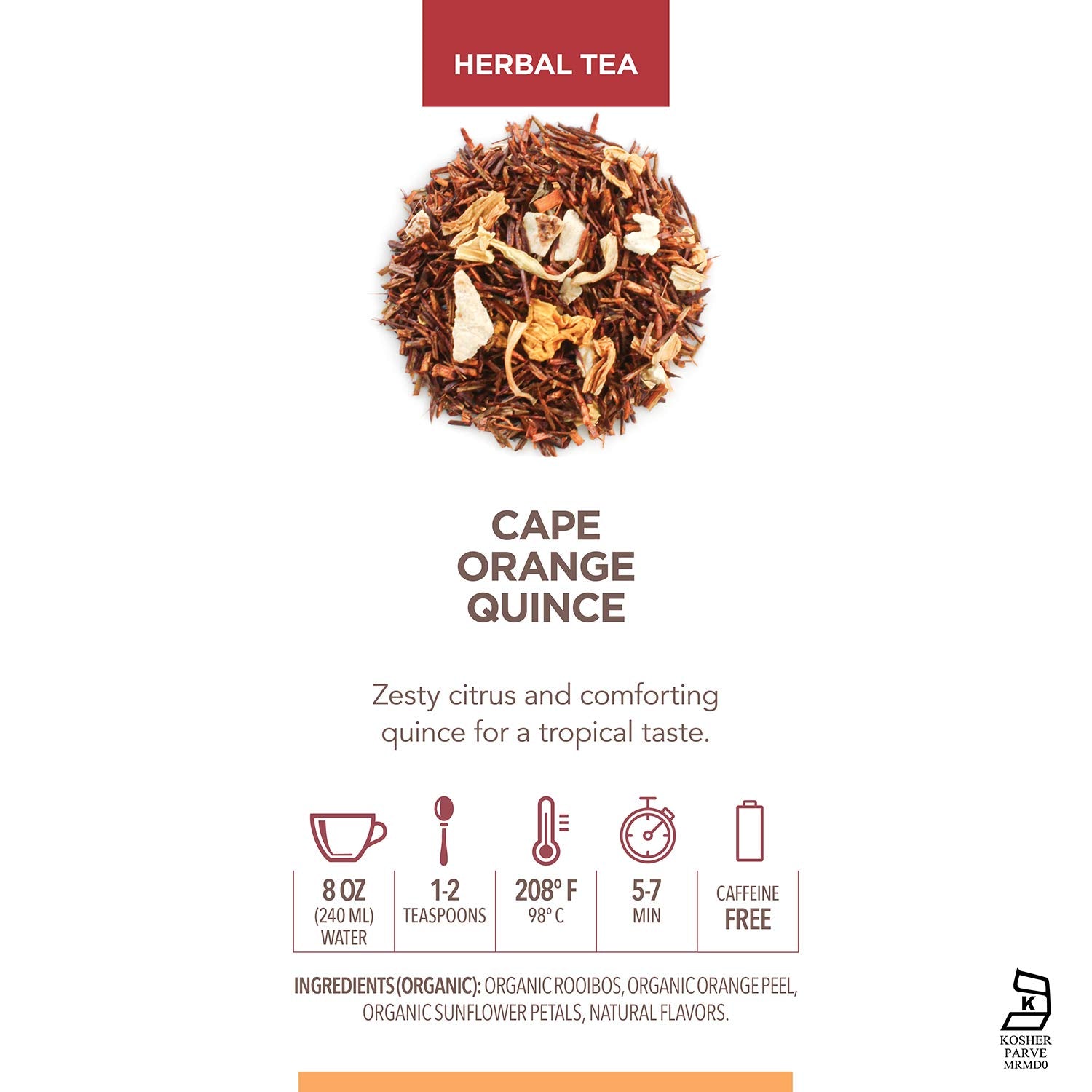 Teabloom Organic Herbal Tea, Cape Orange Quince Loose Leaf Tea, Zesty Citrus and Comforting Quince for a Tropical Rooibos - 3.53 oz/100 g Canister Makes 35-50 Cups