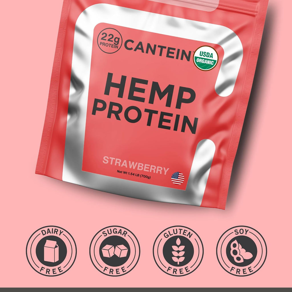 Organic Hemp Protein, Vegan Protein Powder, Clean Plant Based Protein Powder, Non Dairy Protein, Lactose Free Natural Protein, Gluten Free- 20 Servings, Strawberry