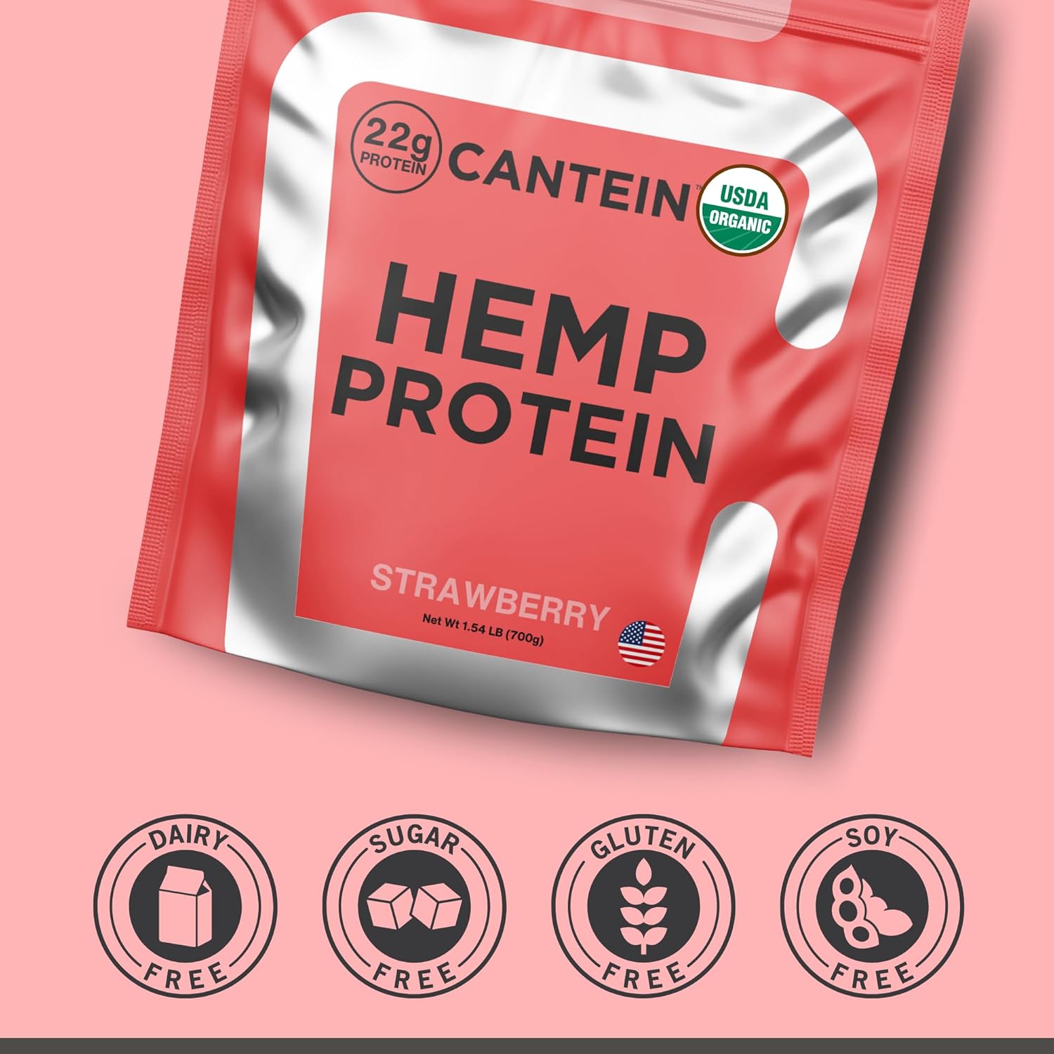 Organic Hemp Protein, Vegan Protein Powder, Clean Plant Based Protein Powder, Non Dairy Protein, Lactose Free Natural Protein, Gluten Free- 20 Servings, Strawberry