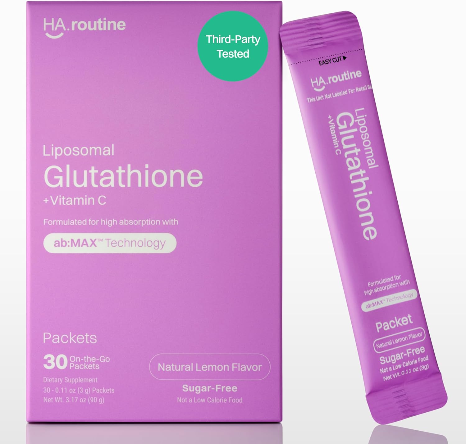 Liposomal Glutathione Powder, 125mg L-Glutathione Sugar-Free Flavored Packets, 100mg Vitamin C, Powerful Antioxidant Supplement for Skin, Beauty Health & Detox Support, 30 Packets - Lemon