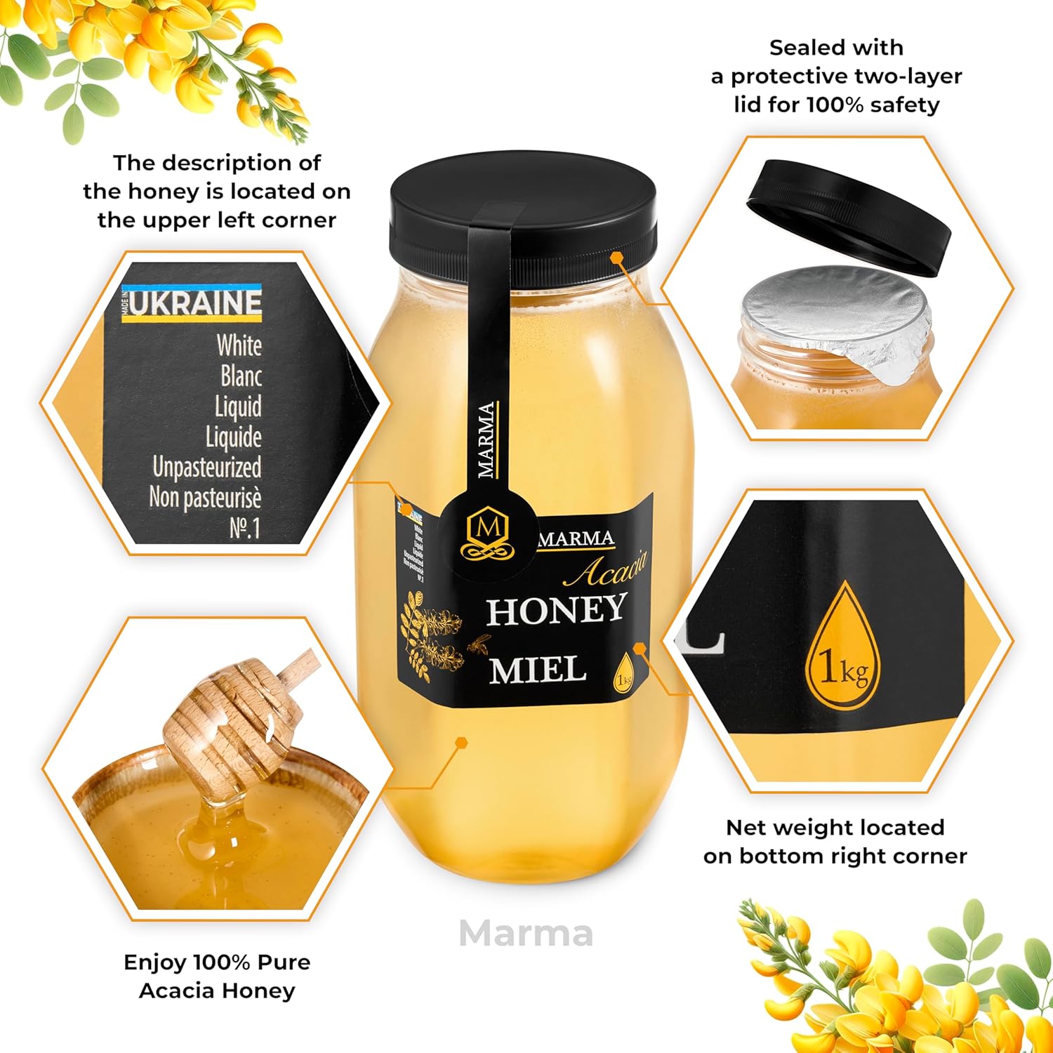 HONIGMA® Raw Honey | Exquisite Taste | 100% Pure | Unpasteurized | Unfiltered | Partially crystallized | 35.2 Ounce | Pack of 2