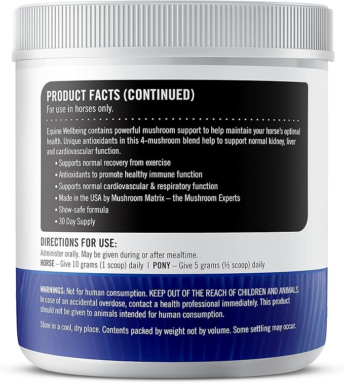 Om Mushroom Matrix - Equine | Wellbeing | USA Grown Human-Grade Organic Mushroom Powder Show Safe Horse Supplement | Wellness, Recovery, & Senior Support | 300 Grams, 10.5 oz