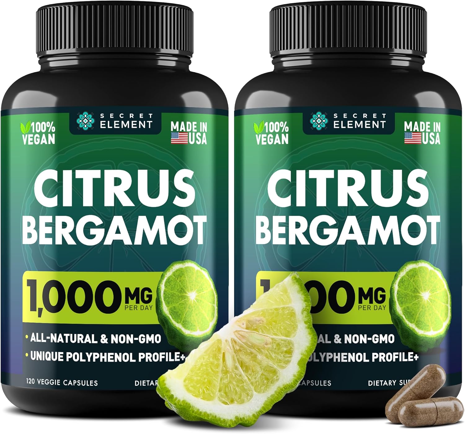 (2 PACK) Citrus Bergamot Extract 1000mg - Citrus Bergamot Supplement for Circulatory Health, Immunity, and Graceful Aging - 2x the potency of Citrus Bergamot 500mg - 240 Vegan Citrus Bergamot Capsules