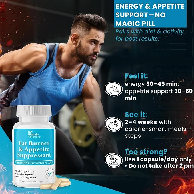 Fat Burner for Women & Men - Appetite Suppressant for Weight Loss - Pills with Chromium, Caffeine & Green Tea Extract - Metabolism Booster Thermogenic Weight Loss - 35 Capsules
