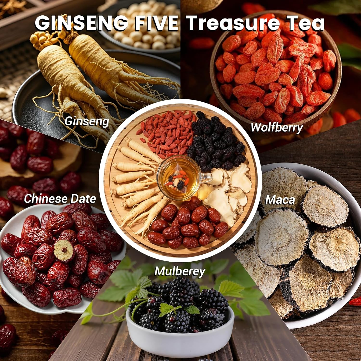EverEra Ginseng Five Treasures Kidney Tea, Natural Organic Chinese Herbal Tea Bags for Men & Women, Kidney Cleanse Detox Tea with 5 Ingredients Formula (125g/5g x25pcs)