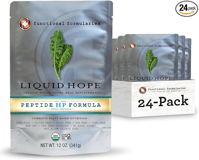 FUNCTIONAL FORMULARIES Liquid Hope Organic High Protein Peptide Tube Feed Formula, 31g Protein, 9g Fiber, 12 Oz. (24 Pack)